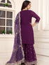 Purple Fox Georgette Silk Pant Suit 192151 Back View
